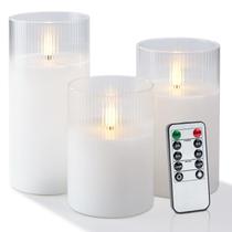 Velas sem chama Amagic Glass com temporizador remoto, conjunto de 3