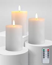 Velas sem chama Gmnee 3x5 White Pillar Real Wax, conjunto de 3