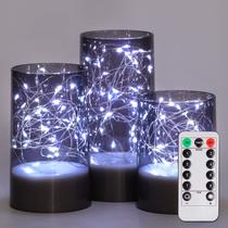 Velas sem chama Homemory com LED cinza remoto, conjunto de 3