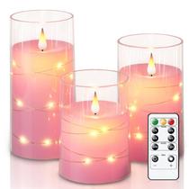 Velas sem chama Homemory Flickering com luzes de corda rosa