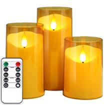 Velas sem chama NURADA 3D Wick LED Pillar, pacote com 3 unidades douradas