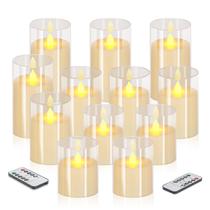 Velas sem chama Wemarry, pilares de vidro acrílico com controle remoto, pacote com 12
