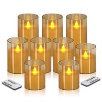 Velas sem chama Wemarry, pilares de vidro acrílico com controle remoto, pacote com 9
