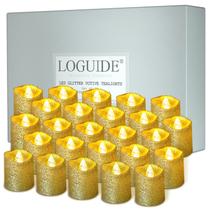 Velas votivas sem chama LOGUIDE Gold Glitter, pacote com 24