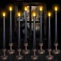 Velas YUNVI Halloween Black Flameless Taper com base, 8 conjuntos