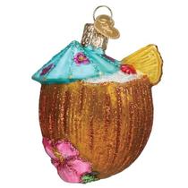 Velho Mundo Natal Tropical Coco Drink Vidro Soprado Ornamento para a árvore de Natal