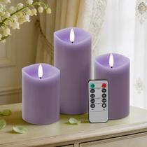 Velsyn Conjunto de 3 Velas LED Roxas Sem Chama com Controle Remoto e Timer