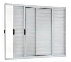 Veneziana 3 Folhas Sendo Uma Fixa (A) 100 X 80 (L) Aluminio Branco Vidro Incolor Sem Grade