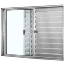 Veneziana 3 Folhas Sendo Uma Fixa (A) 100 X 80 (L) Alumínio Brilhante Vidro Incolor Sem Grade Veneziana 3 Folhas Sendo Uma Fixa (A) 100 X 80 (L) Alumínio Brilhante Vidro Incolor Sem Grade