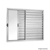 Veneziana 3 Folhas Sendo Uma Fixa (A) 100 X 90 (L) Alumínio Brilhante Vidro Incolor Sem Grade