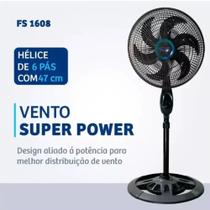 Ventilador chão alto e potente preto com 6 pás de plastico, 48 cm de diâmetro 60 Hz 127 V - Solaris