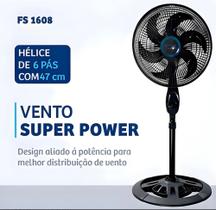 Ventilador chão Solaris FS1608 com 6 pás de Plástico preto estrutura preto 127V Ventilador chão Solaris FS1608 com 6 pás de Plástico preto estrutura preto 127V