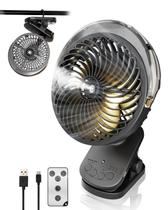 Ventilador Clip on LiangJJ 6" com névoa e luz LED de 8000mAh preta