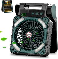 Ventilador de acampamento com luz LED solar e USB recarregável Ventilador de acampamento com luz LED solar e USB recarregável