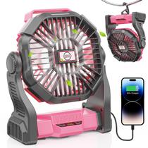 Ventilador de acampamento DOWILLDO 10400mAh com lanterna LED 10000mAh rosa