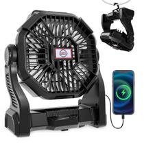 Ventilador de acampamento recarregável portátil Eloslos de 10 polegadas com lanterna LED Ventilador de acampamento recarregável portátil Eloslos de 10 polegadas com lanterna LED