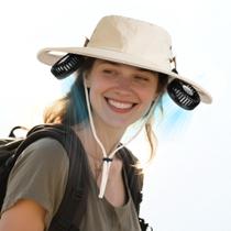Ventilador de chapéu AMACOOL 2 em 1 sem usar as mãos com ventilador de pescoço UPF 50+ Bege