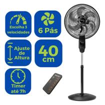 Ventilador De Coluna 40 cm com 6 Pás Turbo Controle Silencioso Potente Timer