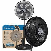 Ventilador De Coluna Ventisol Turbo 6 Pás 50cm 3 Velocidades Preto 110 127v