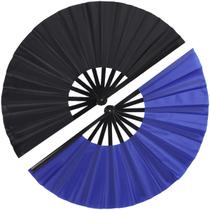 Ventilador de mão dobrável Tocisa Large Vintage Retro Preto e Azul, pacote com 2