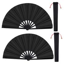 Ventilador de mão dobrável Wobe Chinese Tai Chi, tecido de nylon preto (pacote com 2) Ventilador de mão dobrável Wobe Chinese Tai Chi, tecido de nylon preto (pacote com 2)