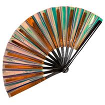 Ventilador de mão Shemboli Clack Holographic Folding Line Dance Brown
