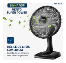 Ventilador De Mesa 30cm Super Power Mondial Preto 60w 6 Pás Vsp-30-b - 127v