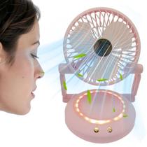 Ventilador De Mesa Dobravel 3 Velocidades Portatil Luz Led Silencioso Usb Recarregavel Calor Verao Penteadeira Maquiagem