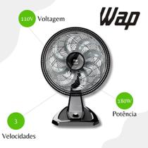 Ventilador De Mesa E Parede Flow Turbo 2 Em 1 8 Pás Wap FW009219 Preto - 220V