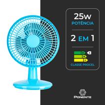 Ventilador de Mesa Mini 20 cm Turbo Potente 3 Pás com Inclinação Vertical 25W