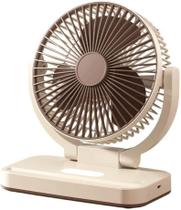 Ventilador de mesa portátil USB recarregável com suporte de telefone cáqui