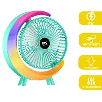 Ventilador De Mesa Recarregável Sem Fio Climatizador Colorido Com Led Silencioso