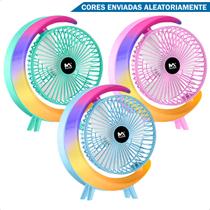 Ventilador De Mesa Recarregável Sem Fio Colorido Com Led Portátil Silencioso