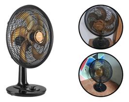 Ventilador De Mesa Turbo Silencioso Grande Potente 40cm Chão Parede Três Velocidades 6 Pás Preto E Bronze 126w
