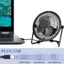 Ventilador De Mesa Usb Alfacell Silencioso 4 Pás Alumínio Preto 14.9 Cm