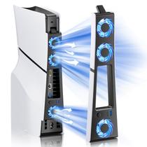 Ventilador de Resfriamento BRHE para PS5 Slim, Sistema Silencioso com 3 Ventiladores e Porta USB 3.0, Acessórios para PS5 Slim com Luz LED, Não Compatível com PS5 2020 e PS5 Pro