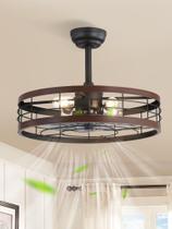 Ventilador de Techo LEDIARY de 56 cm con Jaula y Luz, 6 Velocidades con Control Remoto, Nogal