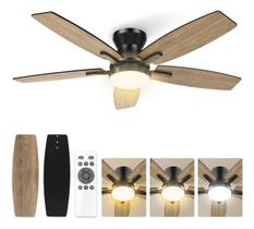Ventilador De Teto 5 Pás Com Controle Remoto E Luz, 6 Velocidades, Motor Dc Reversível, Silencioso, Econômico, Timer, Pás Dupla Cor (madeira/preto)