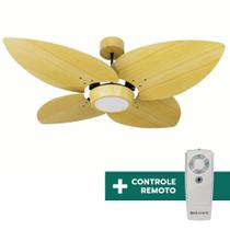 Ventilador de Teto Com Controle Remoto Natuvent Dahlia Led 4 Pás Madeira Pinus