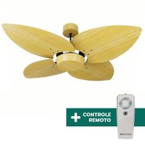 Ventilador de Teto Com Controle Remoto Natuvent Dahlia No Light 4 Pás Madeira Pinus