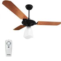 Ventilador de Teto com Controle Remoto Yris 150w e 180w Preto Pás Mogno Ventex