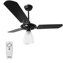 Ventilador de Teto com Controle Remoto Yris 150w e 180w Preto Pás Pretas Ventex