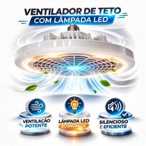 Ventilador de Teto com LED 3 Cores e Controle Remoto com Design Moderno para Decoração Sofisticada
