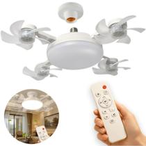 Ventilador de Teto com Lustre LED E27 Silencioso com Controle Remoto 4 Mini Hélices Integradas Bivol