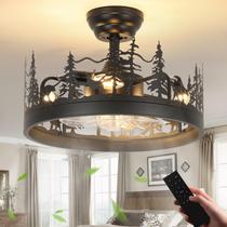 Ventilador de teto com luz Merexcint Farmhouse Rustic Black