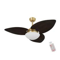 Ventilador de Teto Dormamu Dourado 3 Pás Palmae Tabaco 220V com Controle