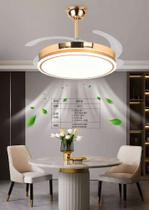 Ventilador de Teto Dourado Retrátil Com Luz LED 96W Silencioso, Controla, 6 Velocidades, Bivolt