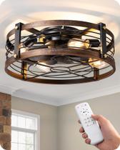 Ventilador de Teto EDISHINE 53 cm de Sobrepor com Luz e Controle Remoto, Estilo Rústico