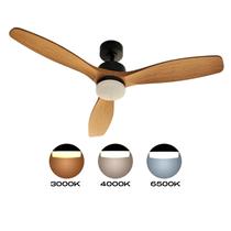 Ventilador de Teto Elegant SL Iluminação Preto Fosco com Pás em Madeira ABS, LED, 48W 3 Cores, Controle Remoto , 6 Velocidades, Ultra Silencioso