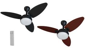Ventilador de Teto Elluz Silencioso Dupla Face Preto e Tabaco com Controle Ventisol 110V/220V